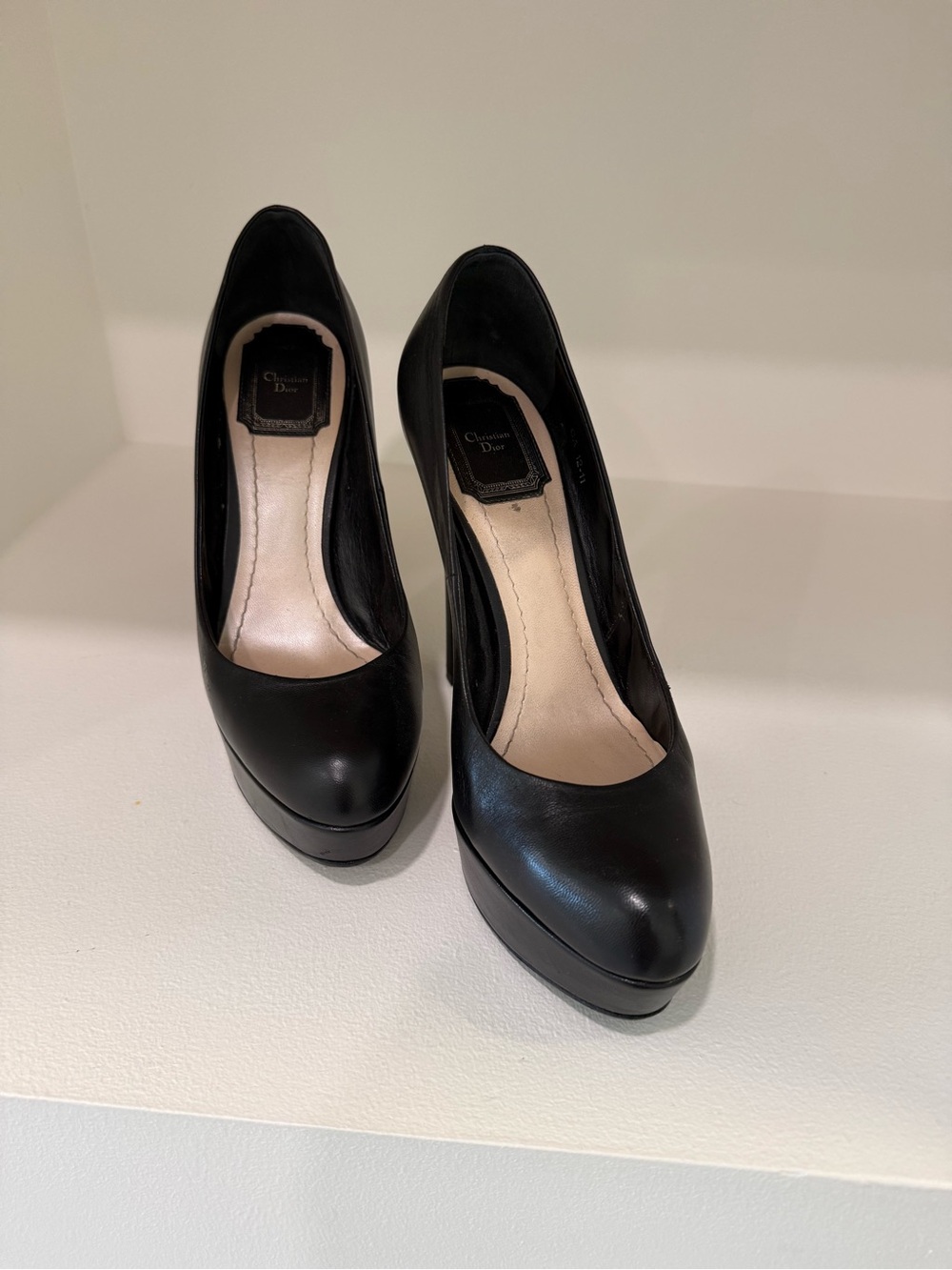 Dior Black Leather Platform Pumps with Round Toe